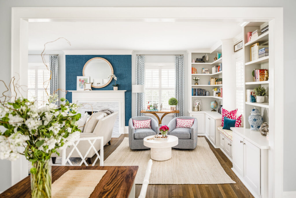 Colorful living room in grandmillenial interior design style